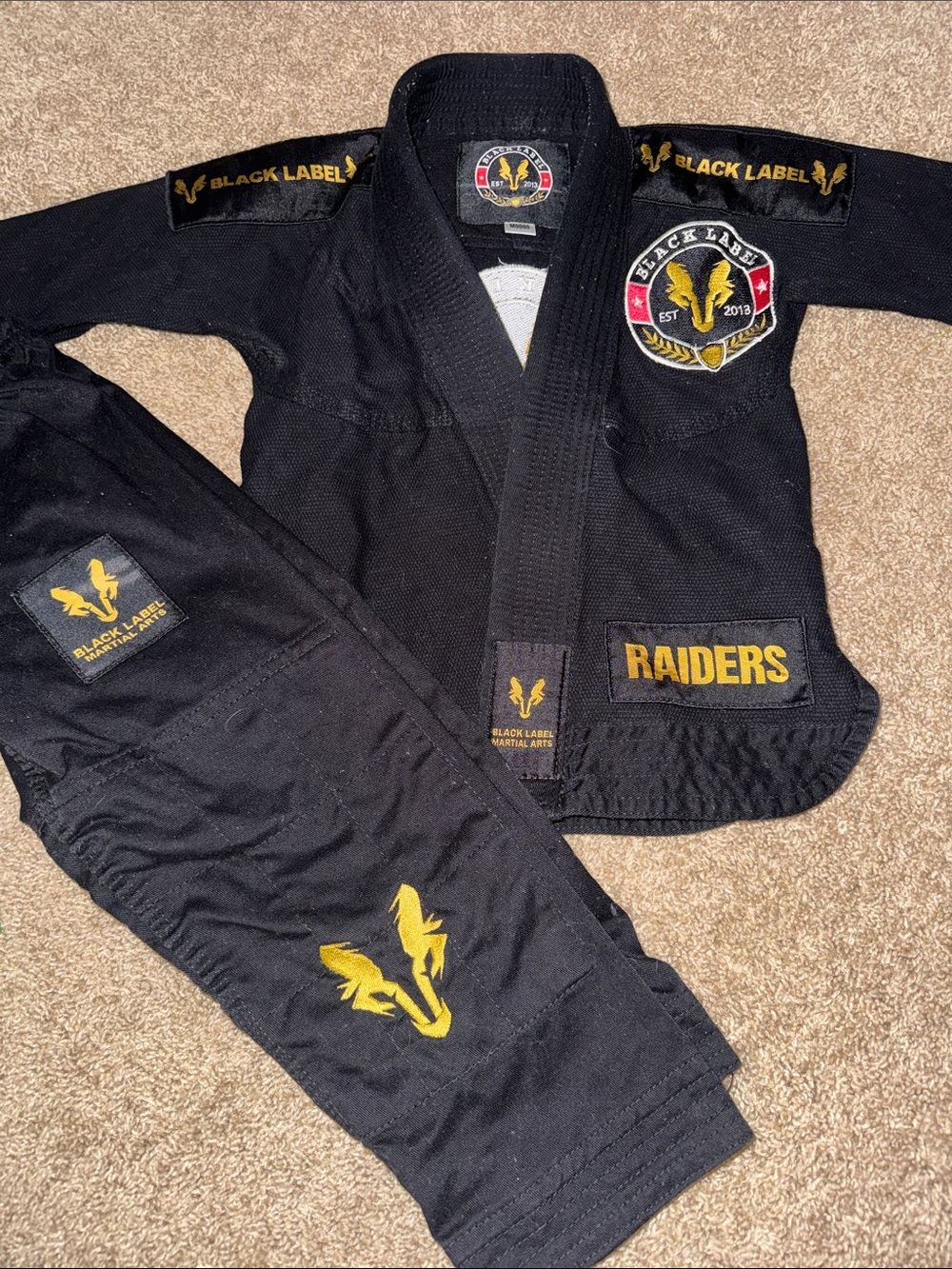 Black Label Black and Gold Raiders Kids BJJ Gi Jacket & Pants